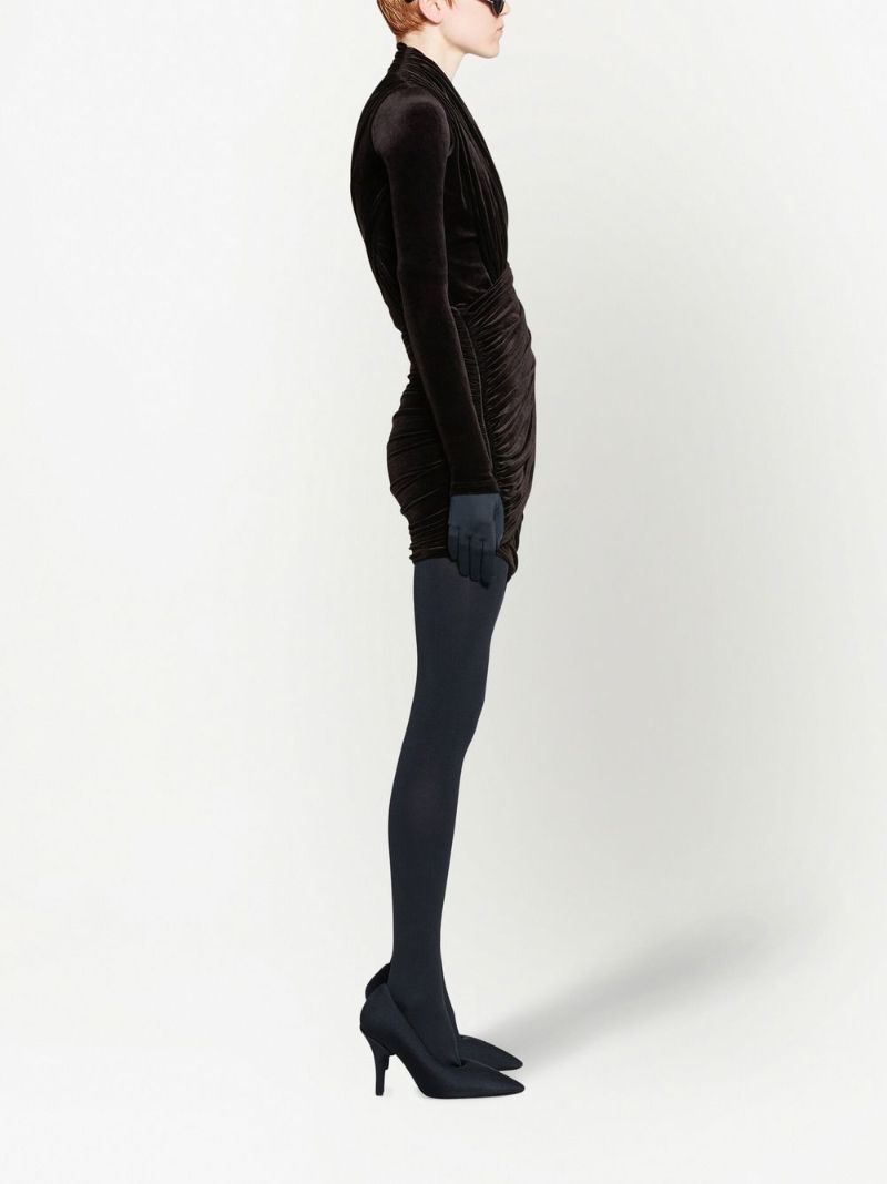 Black Draped Velvet Mini Dress