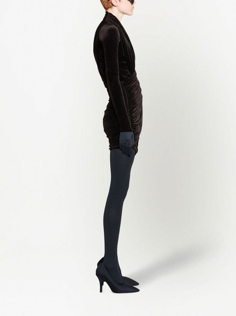 Black Draped Velvet Mini Dress