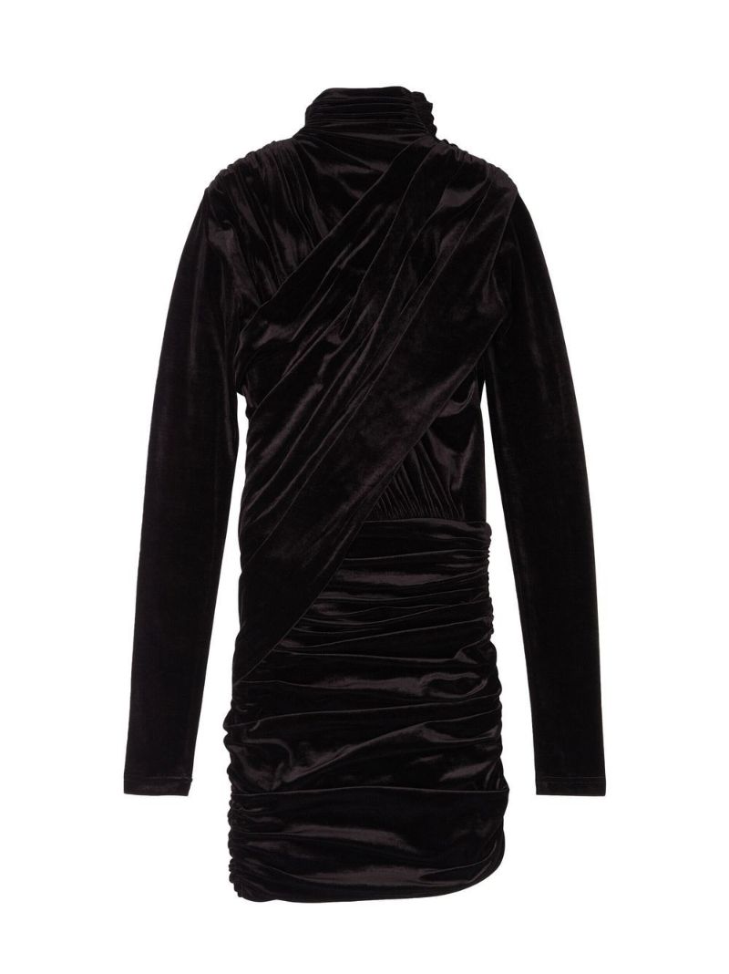 Black Draped Velvet Mini Dress