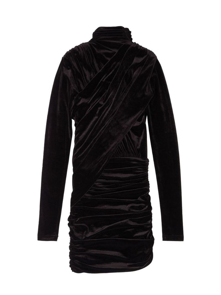 Black Draped Velvet Mini Dress
