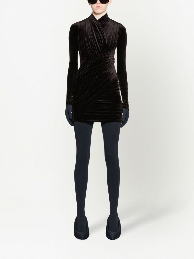 Black Draped Velvet Mini Dress