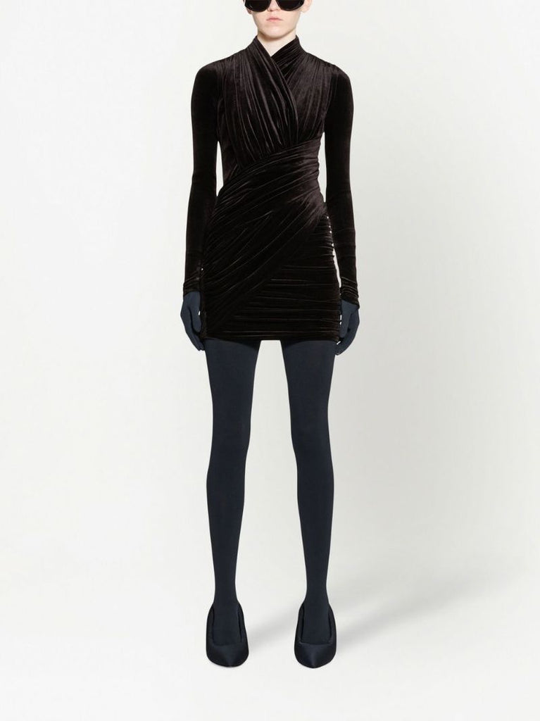 Black Draped Velvet Mini Dress