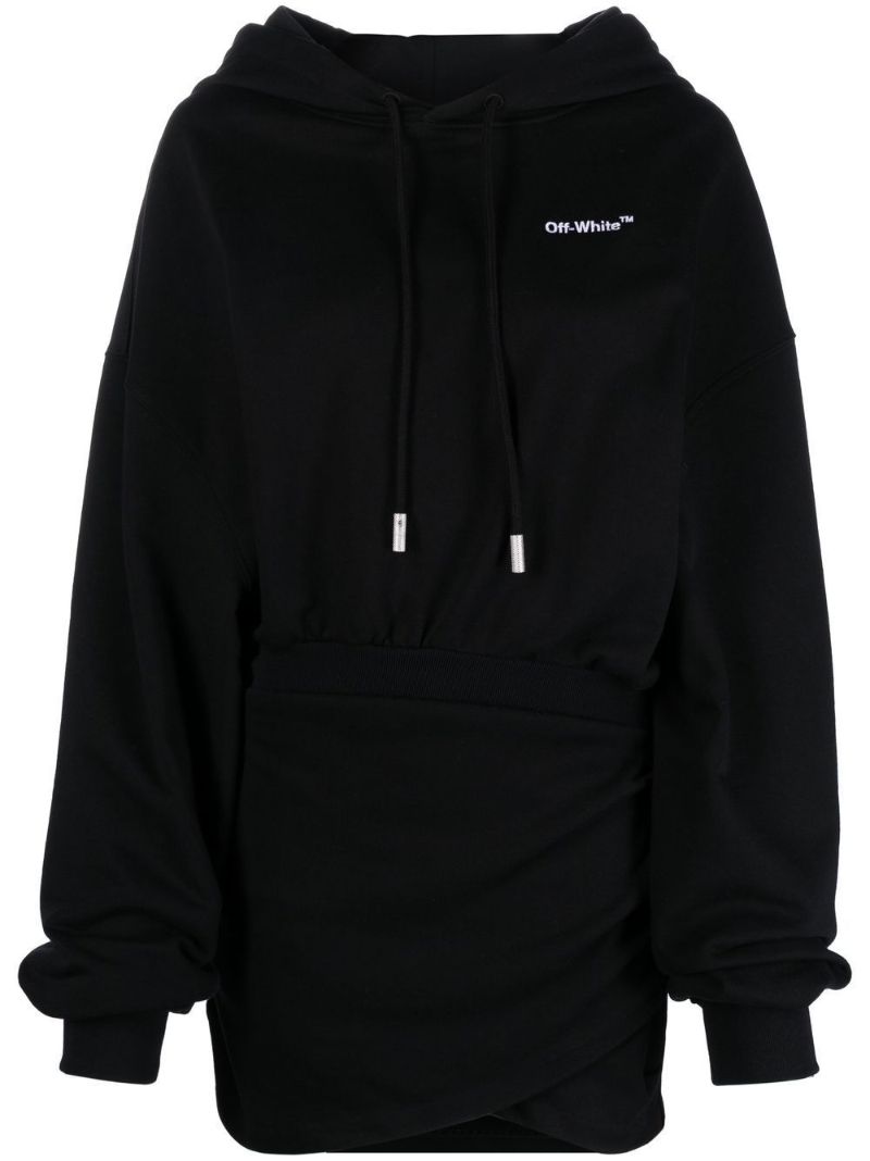 Black Logo Embroidered Hoodie Dress
