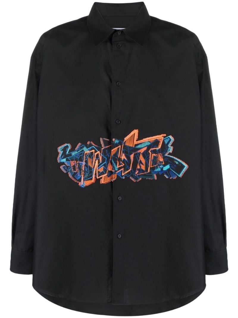 Black Graffiti Print Cotton Shirt