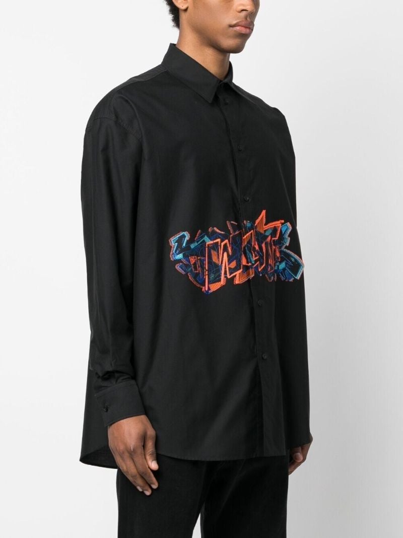 Black Graffiti Print Cotton Shirt