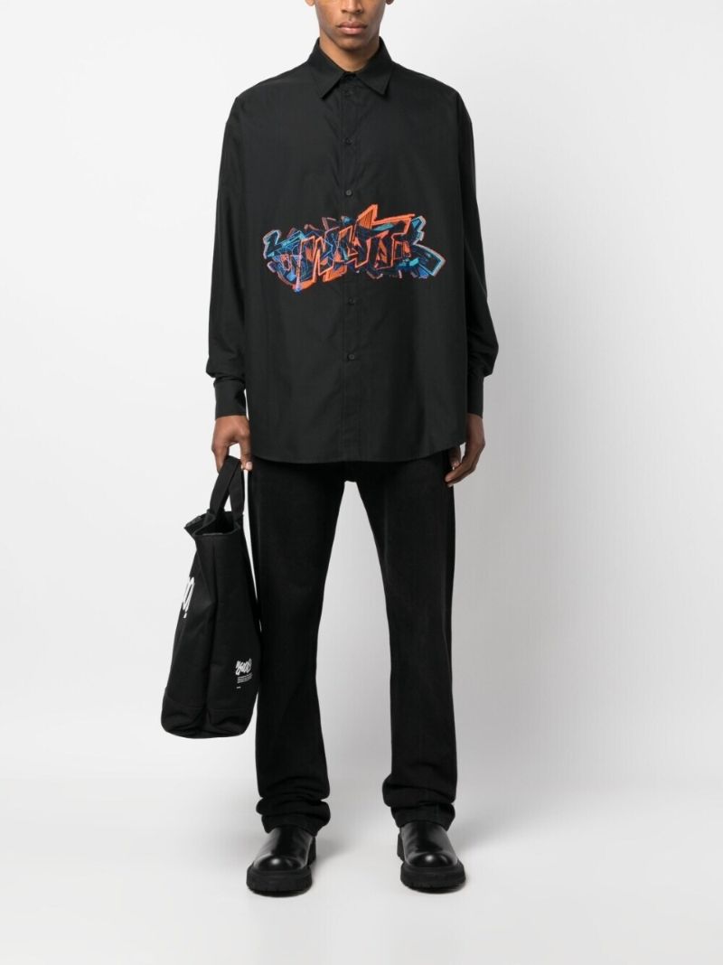 Black Graffiti Print Cotton Shirt