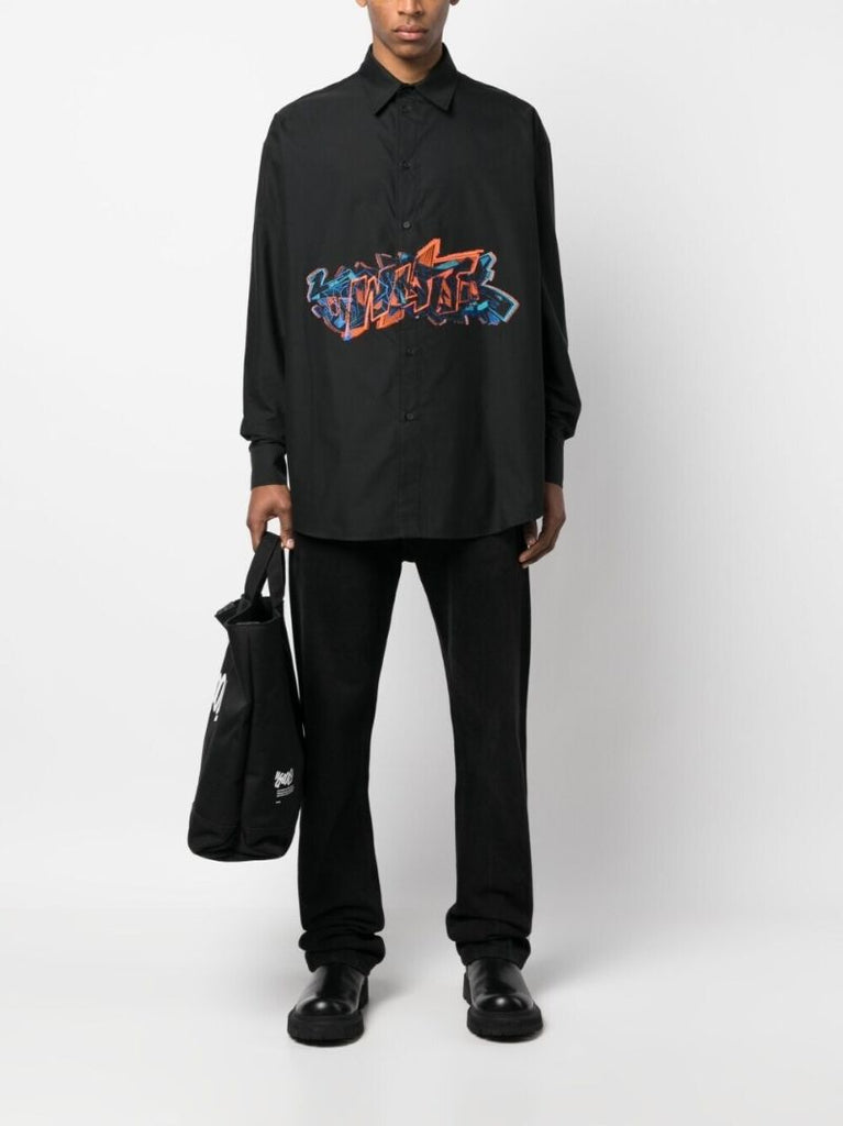 Black Graffiti Print Cotton Shirt