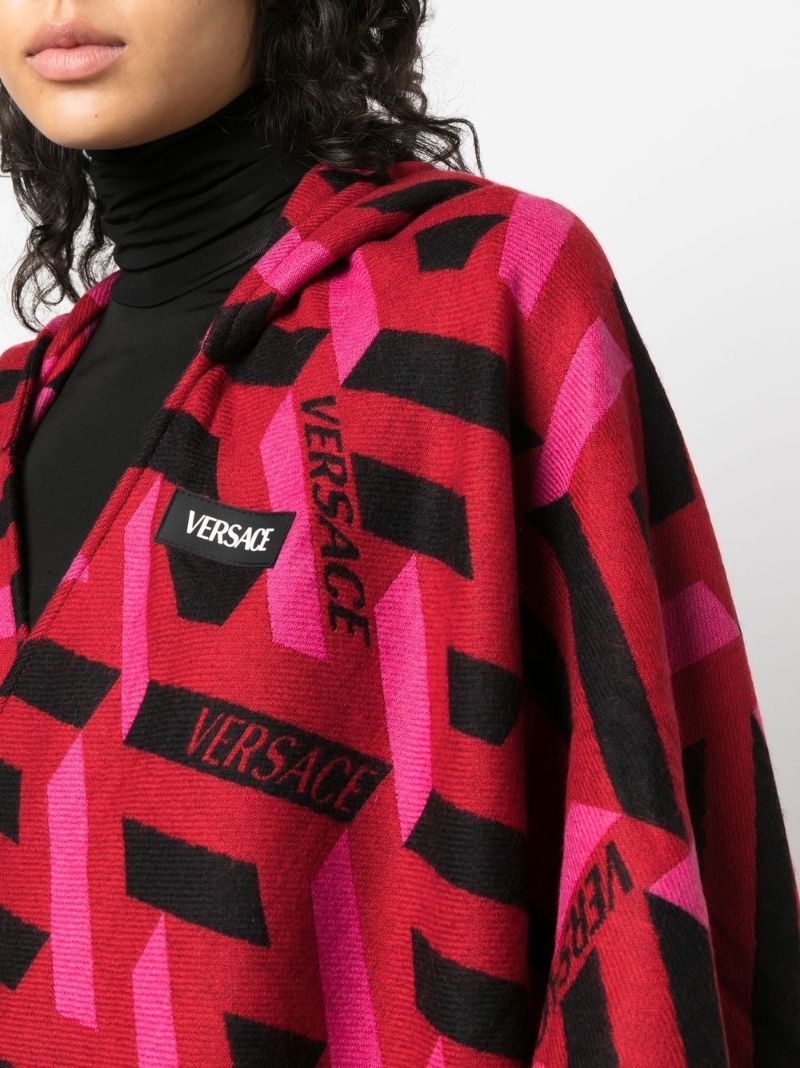 Red La Greca Fringed Wrap Poncho