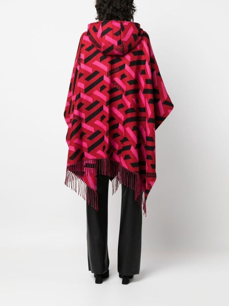 Red La Greca Fringed Wrap Poncho