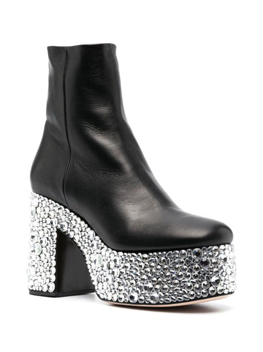 Black Croco Crystal 120 Leather Ankle Boots