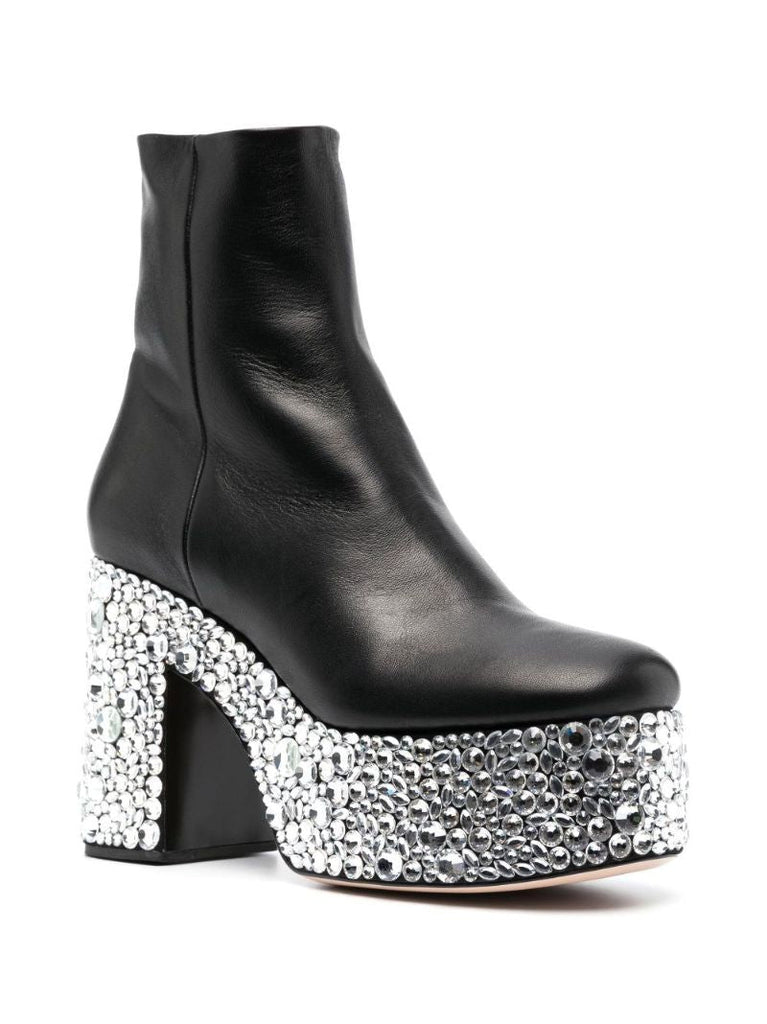 Black Croco Crystal 120 Leather Ankle Boots