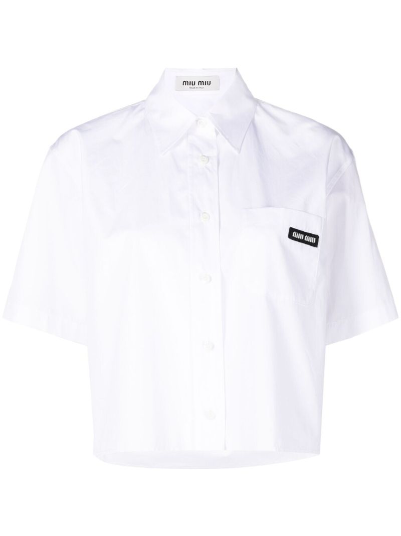 White Logo Patch Cropped Shirt