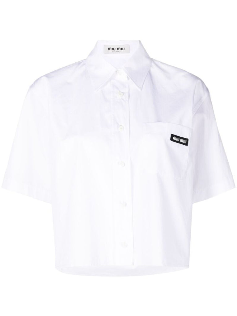 White Logo Patch Cropped Shirt