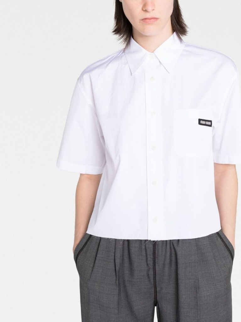 White Logo Patch Cropped Shirt