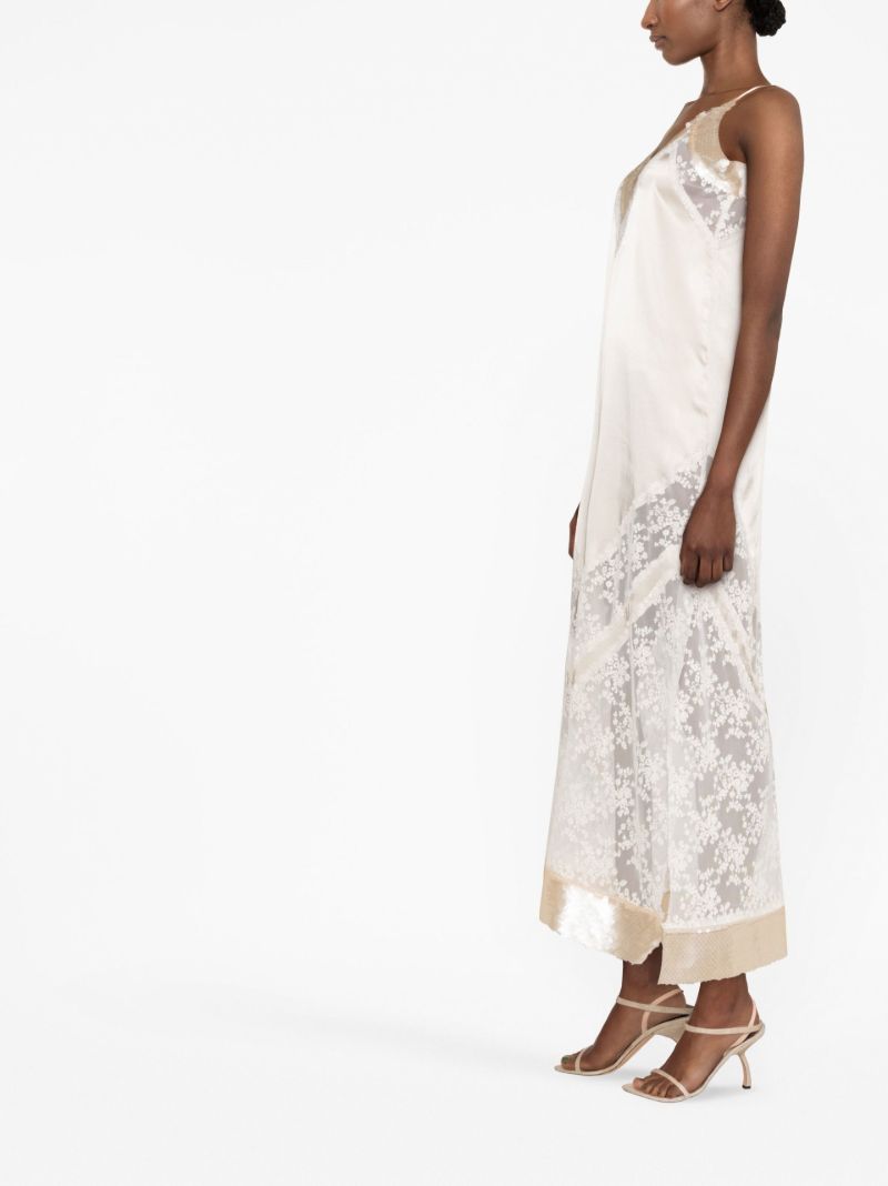 Neutral Lace-trim Midi Dress