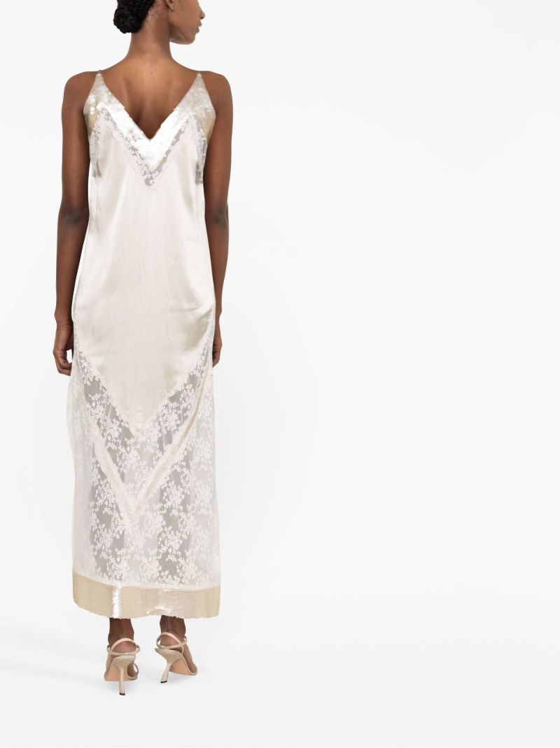 Neutral Lace-trim Midi Dress