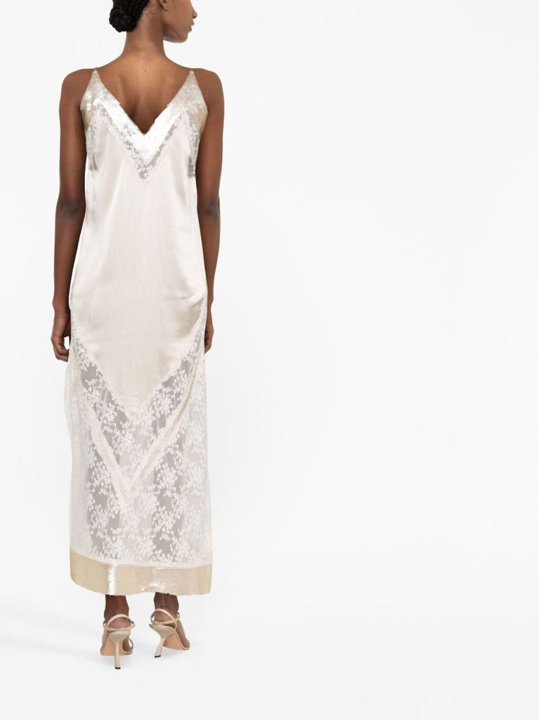 Neutral Lace-trim Midi Dress