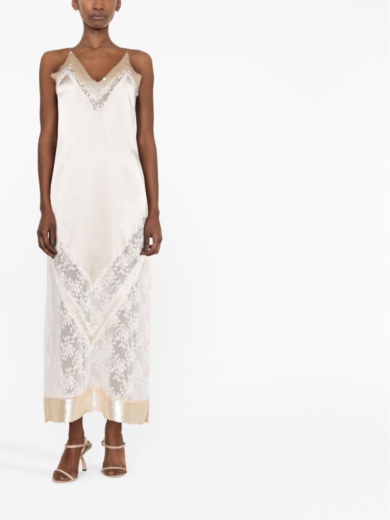 Neutral Lace-trim Midi Dress