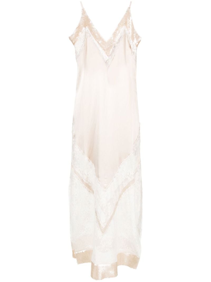 Neutral Lace-trim Midi Dress
