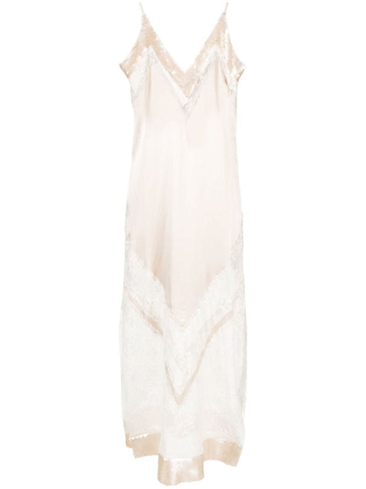 Neutral Lace-trim Midi Dress