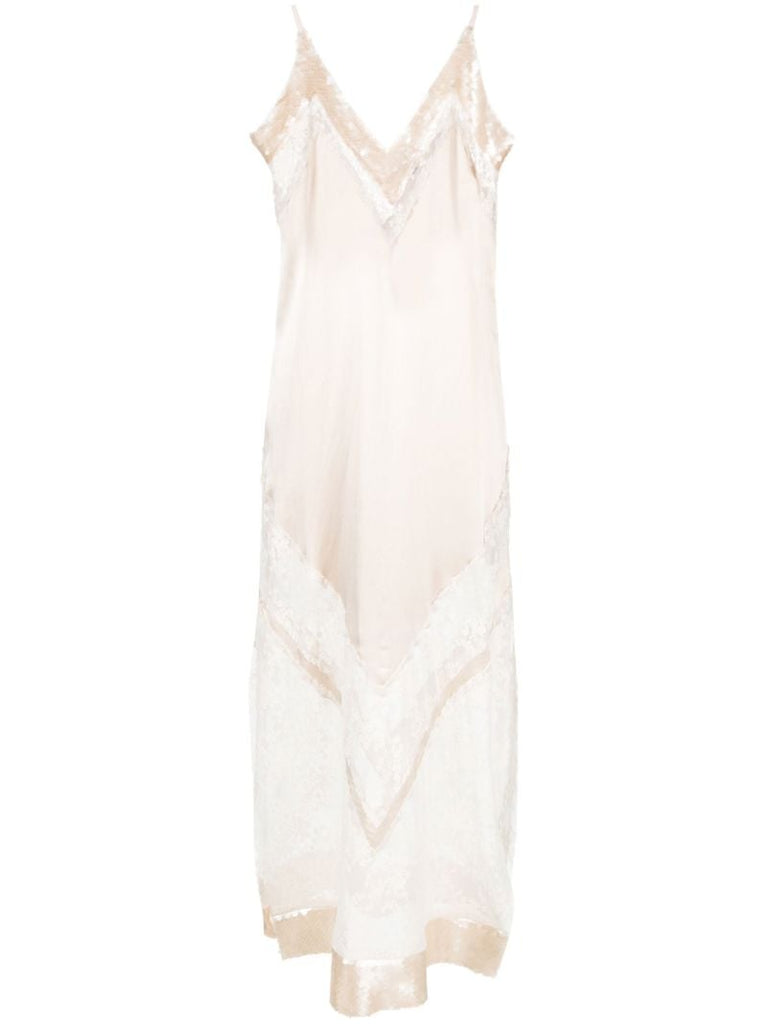 Neutral Lace-trim Midi Dress