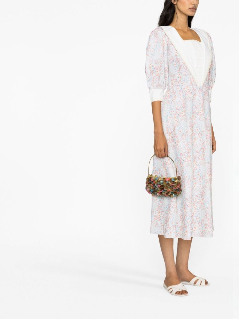 Blue Floral Print Midi Dress
