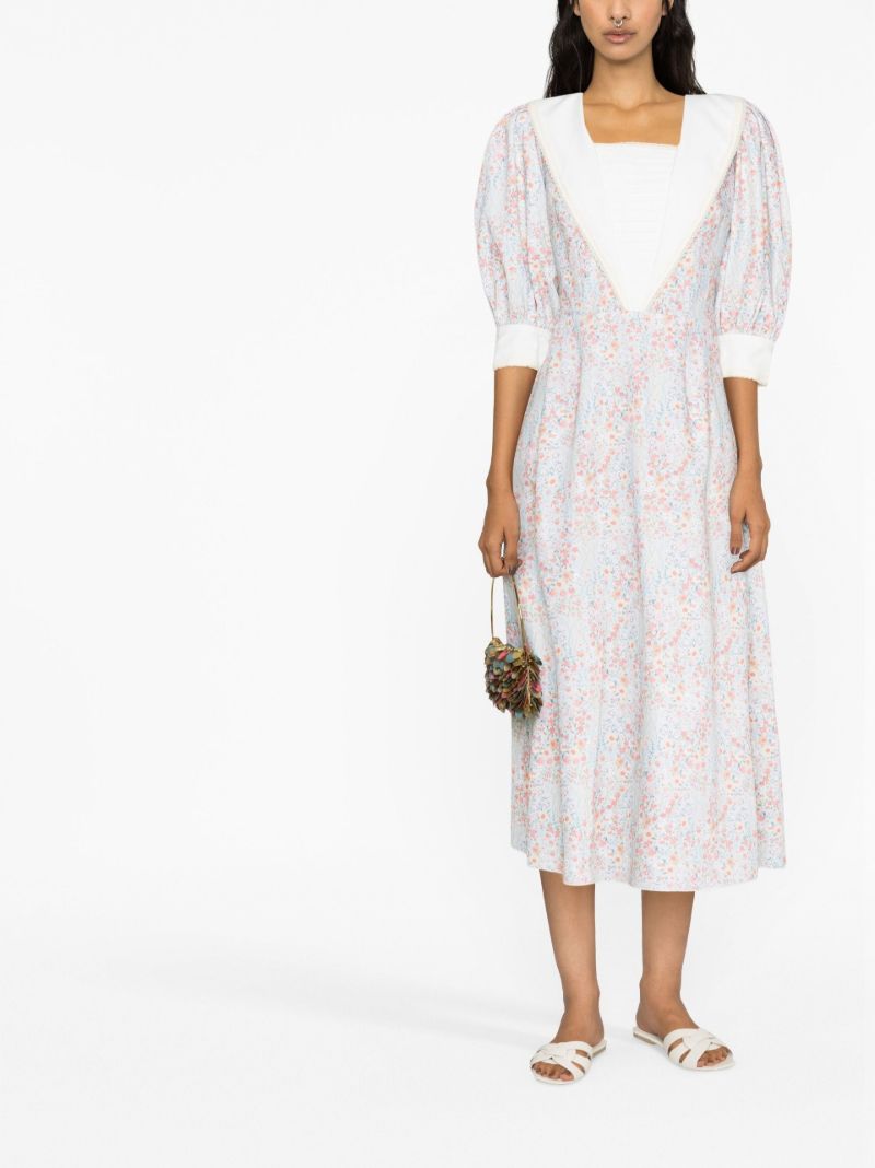 Blue Floral Print Midi Dress