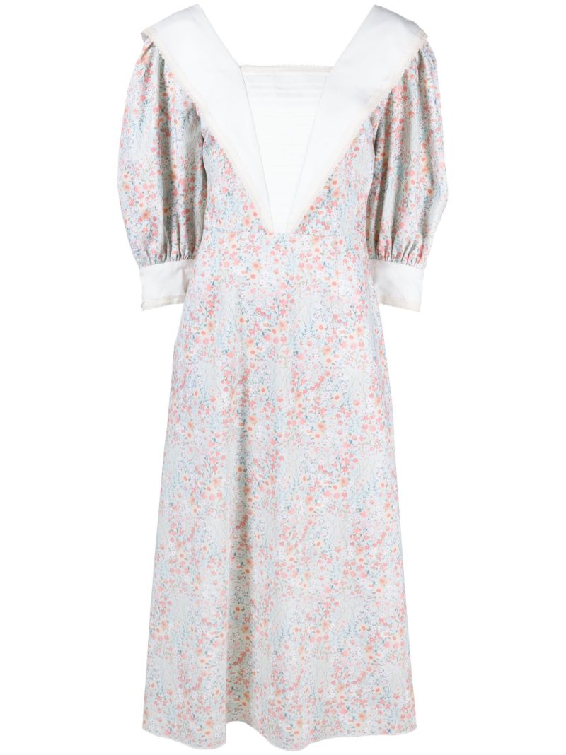 Blue Floral Print Midi Dress