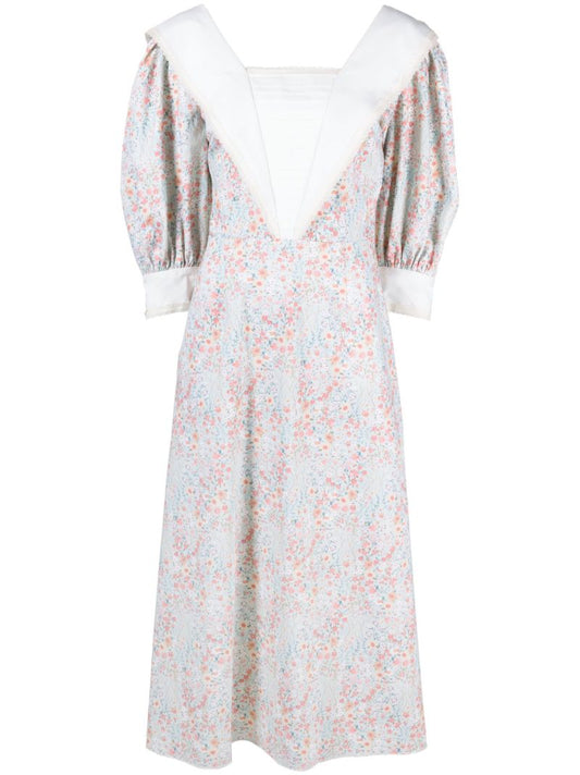 Blue Floral Print Midi Dress