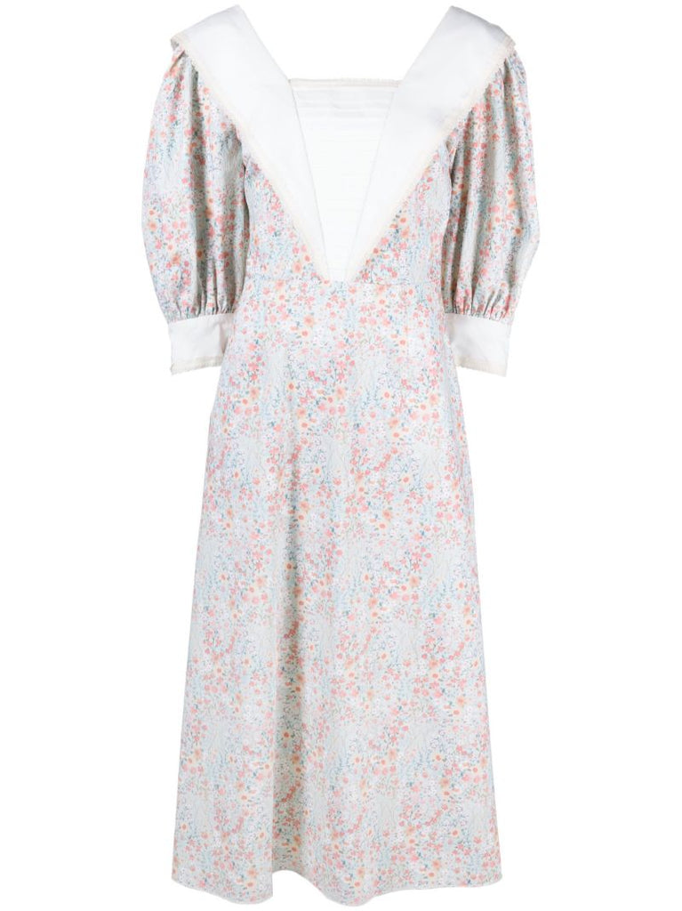 Blue Floral Print Midi Dress