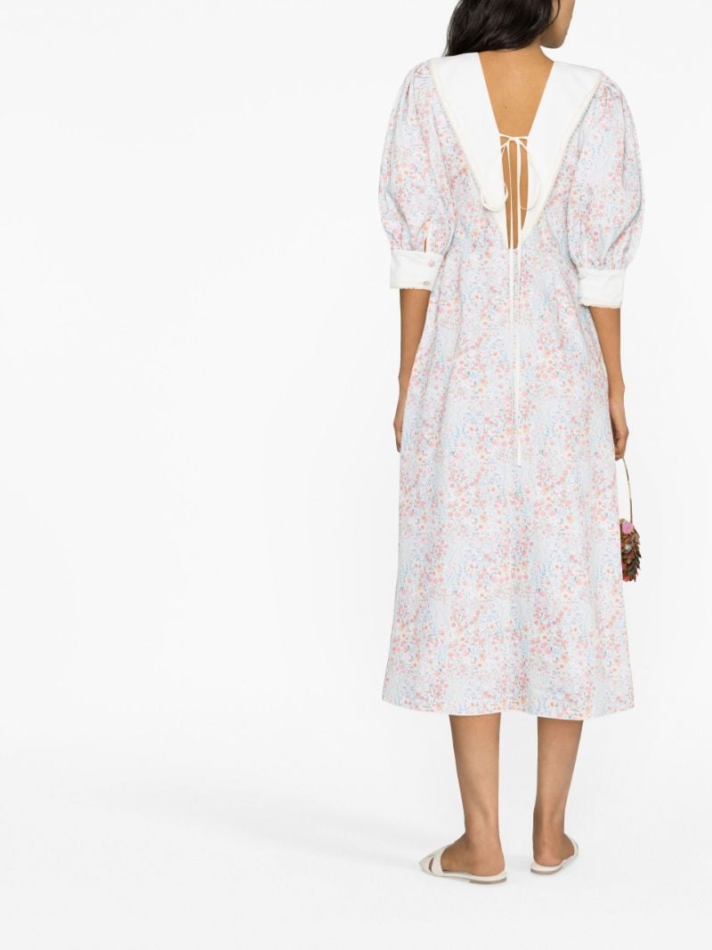 Blue Floral Print Midi Dress