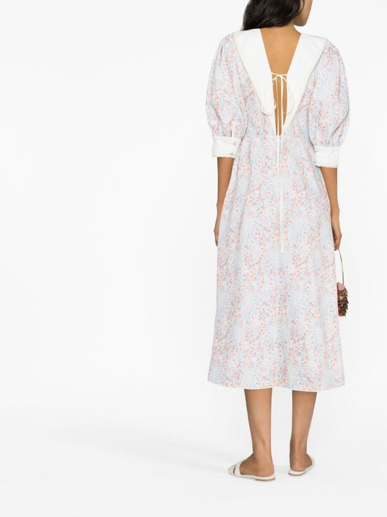 Blue Floral Print Midi Dress