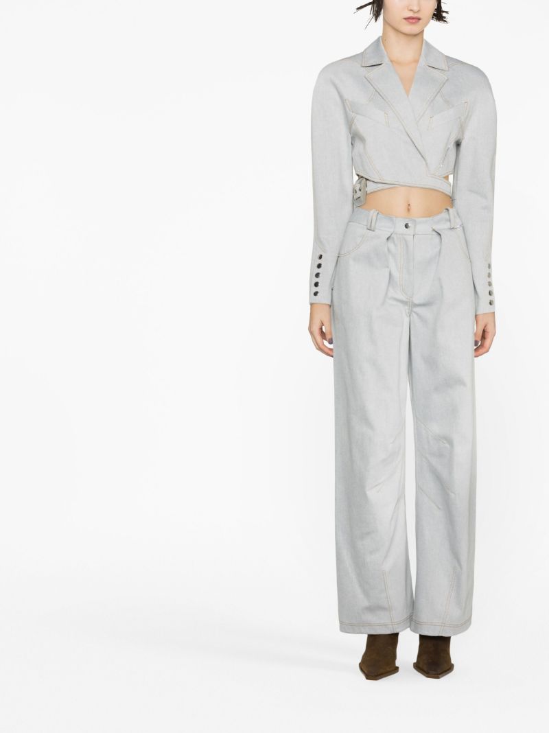 Blue Wrap-front Cotton Cropped Jacket