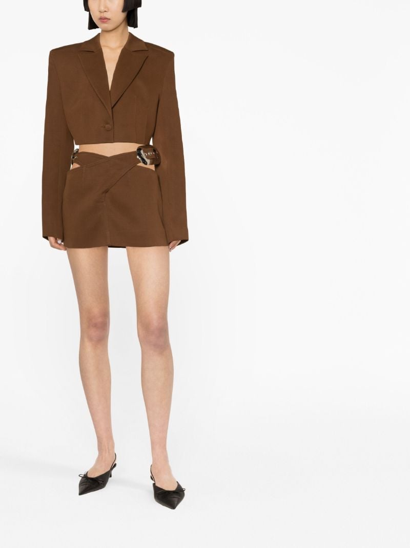 Brown Single-breasted Cropped Blazer