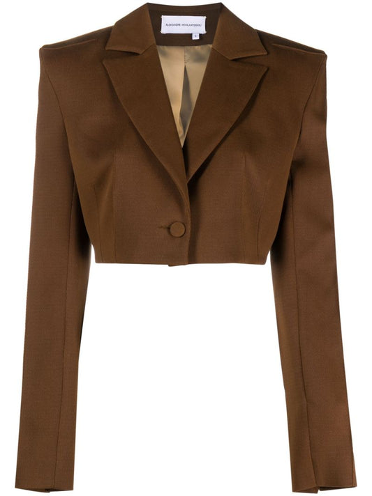 Brown Single-breasted Cropped Blazer