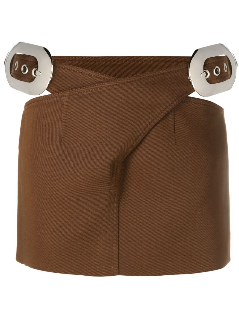 Brown Cut-out Belted Mini Skirt