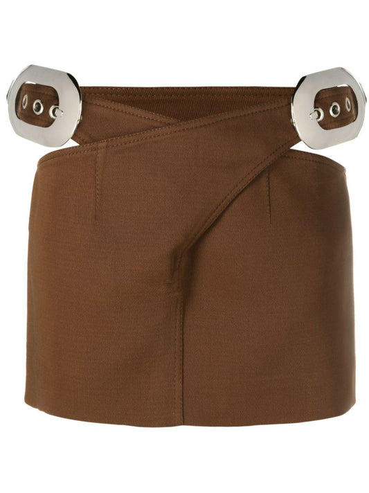 Brown Cut-out Belted Mini Skirt