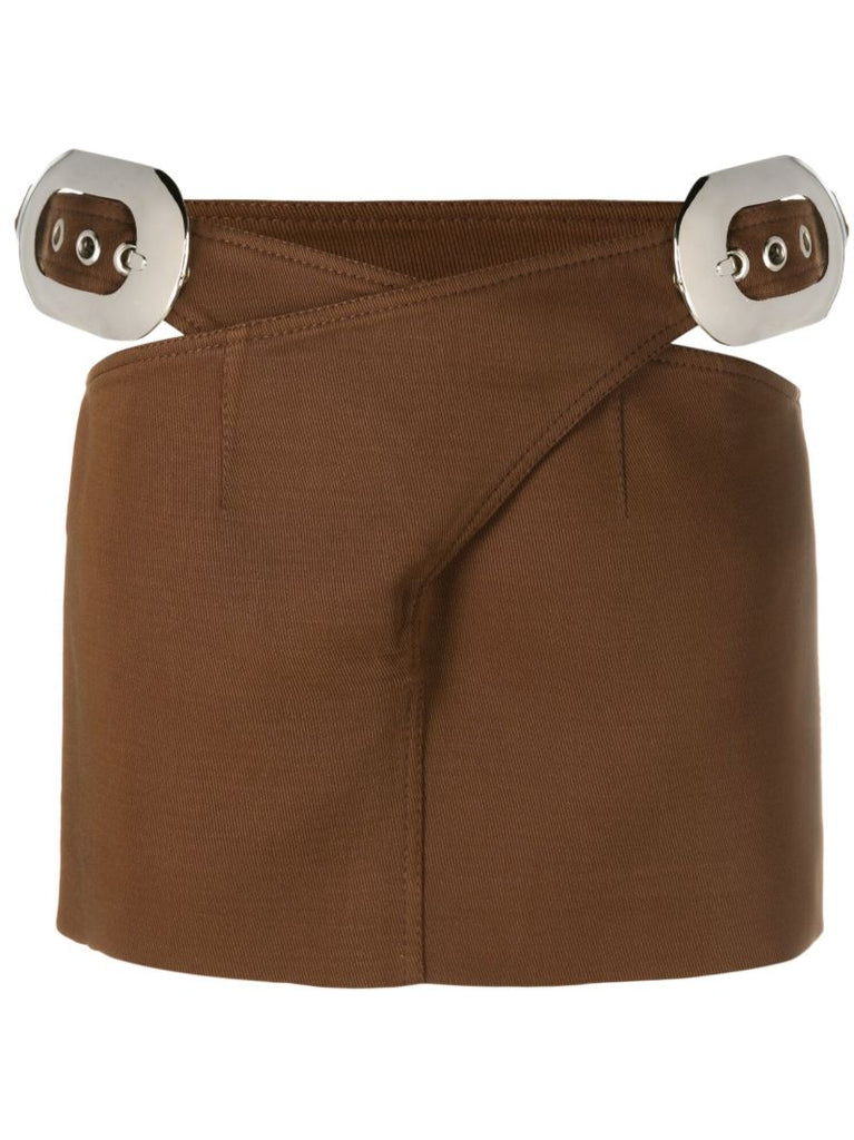 Brown Cut-out Belted Mini Skirt