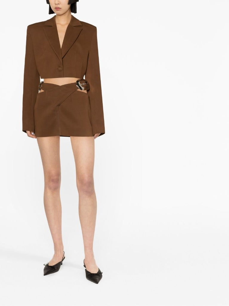 Brown Cut-out Belted Mini Skirt