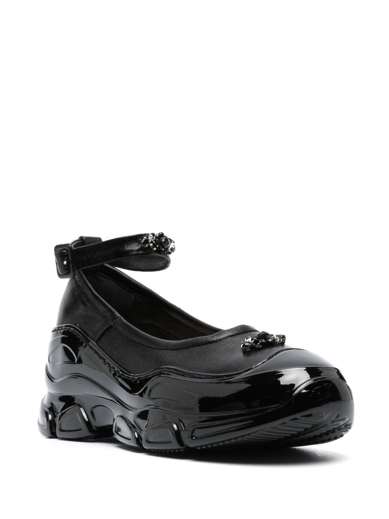 Black Crystal-embellished Trek Ankle Strap Pumps