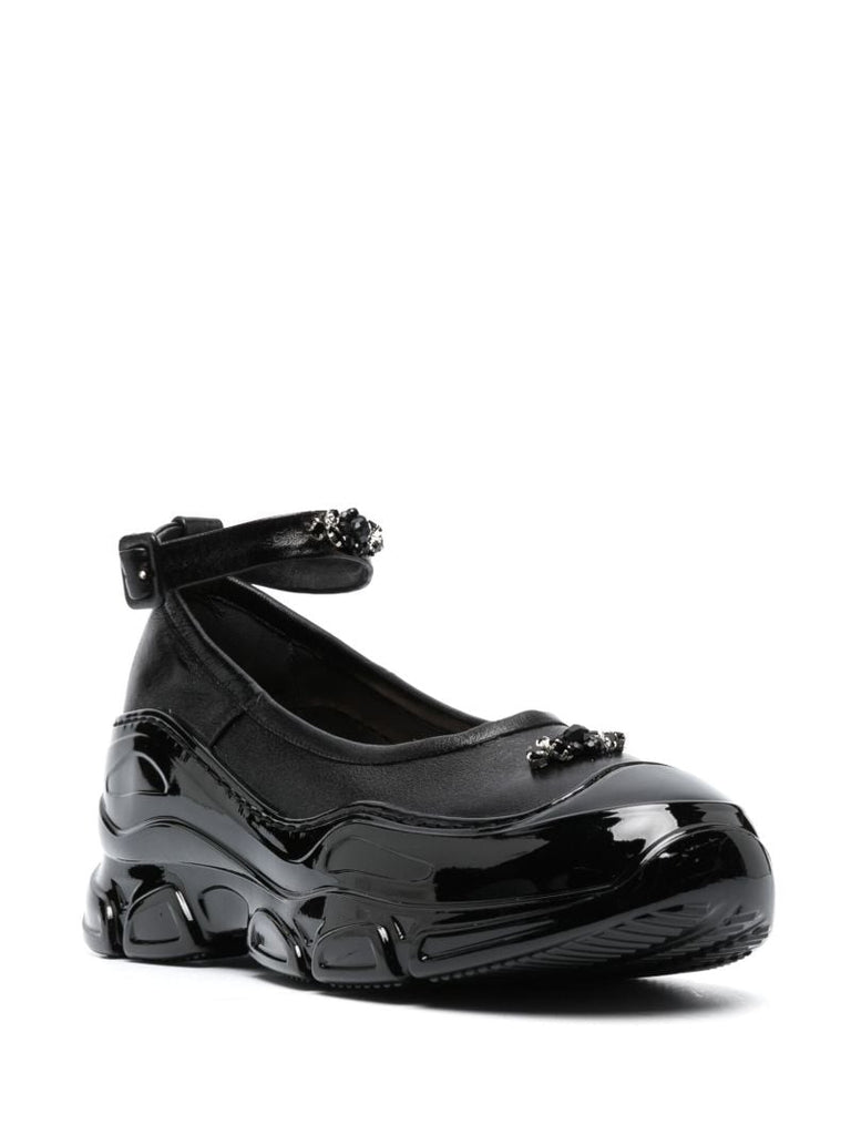 Black Crystal-embellished Trek Ankle Strap Pumps