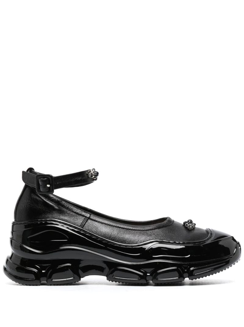 Black Crystal-embellished Trek Ankle Strap Pumps