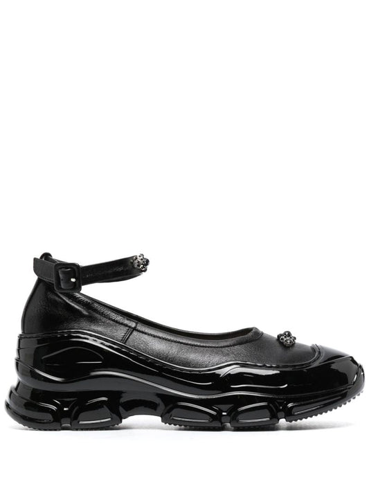 Black Crystal-embellished Trek Ankle Strap Pumps