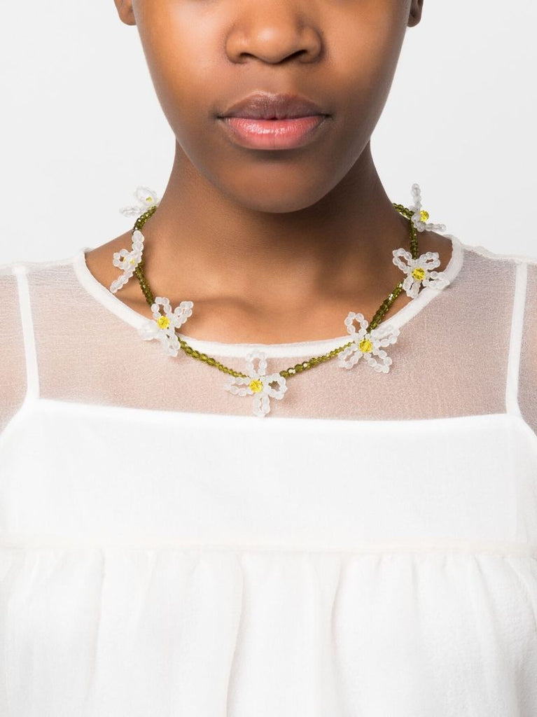 White Beaded Daisy Necklace