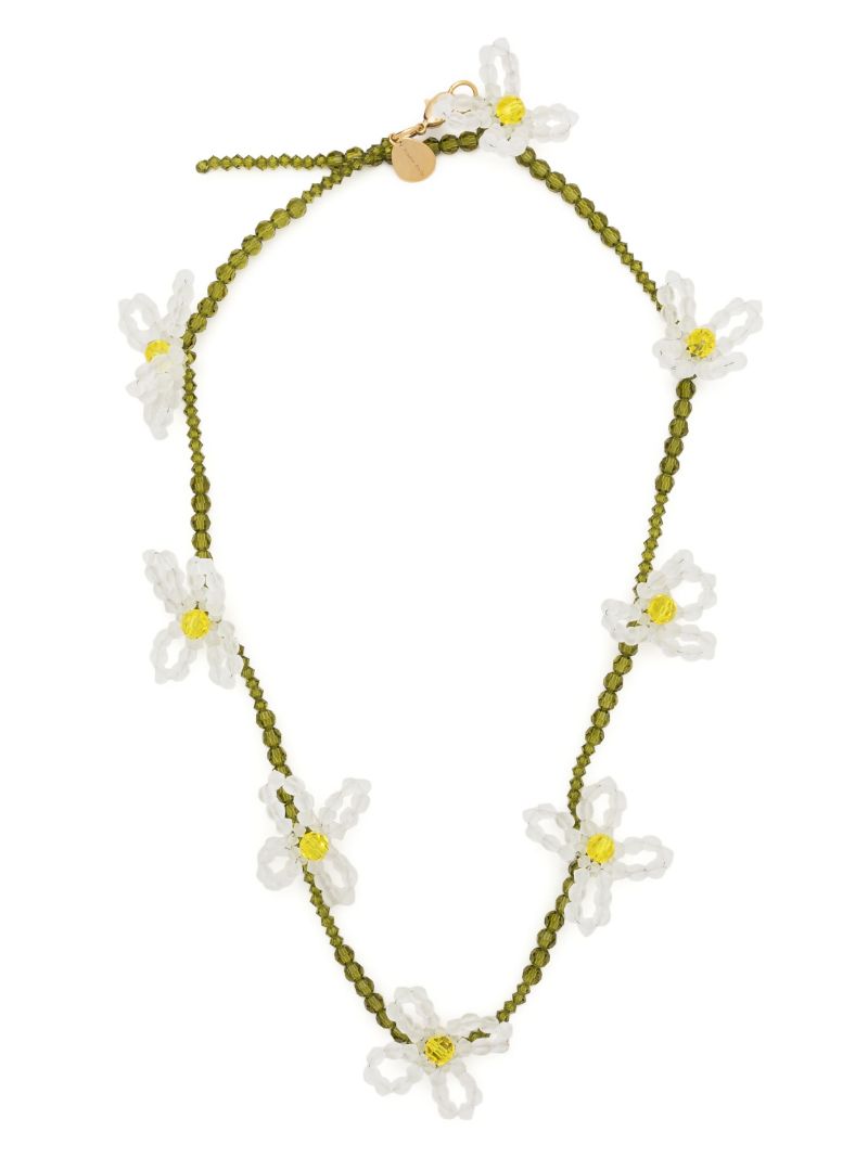 White Beaded Daisy Necklace