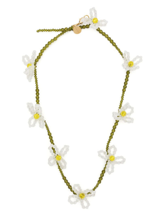 White Beaded Daisy Necklace
