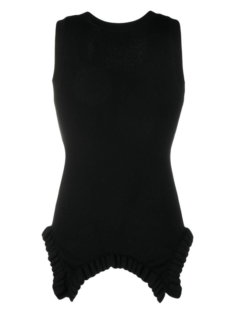 Black Pearl Embellished Ruffle Knit Top