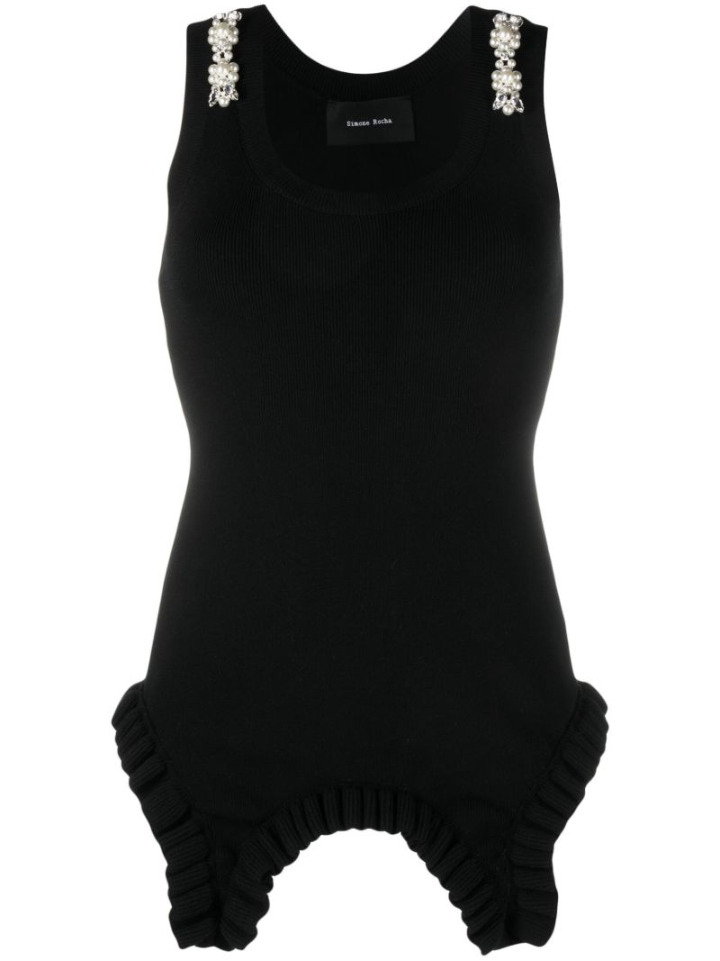 Black Pearl Embellished Ruffle Knit Top