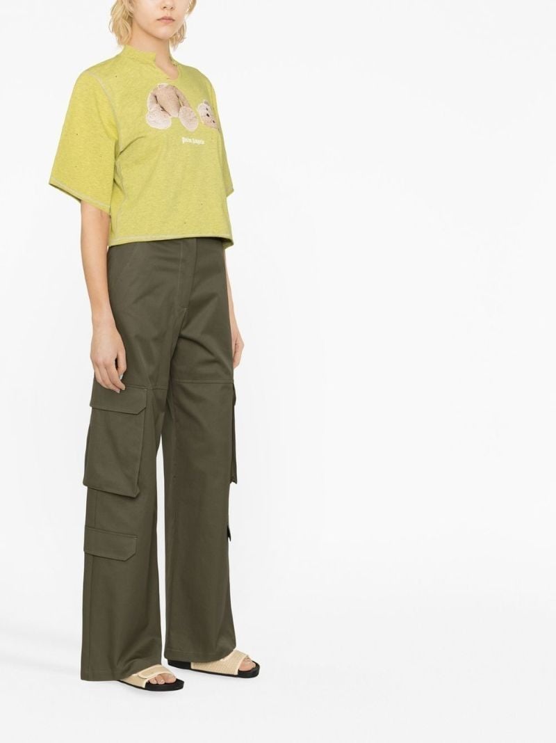 Yellow Bear Print Distressed Cropped T-shirt