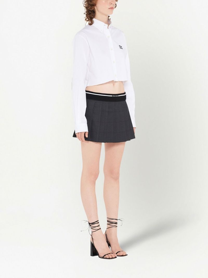 Grey Pleated Wool Mini Skirt